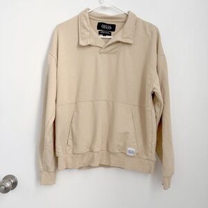 Native Youth Collared Sweatshirt Size Small Beige Cotton Polyester